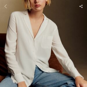 Sezane Florence Ecru Casual Button Down Silk Shirt